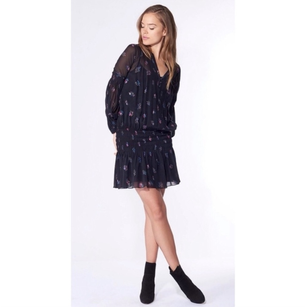 Veronica Beard Alden Floral Print Drop Waist Dress